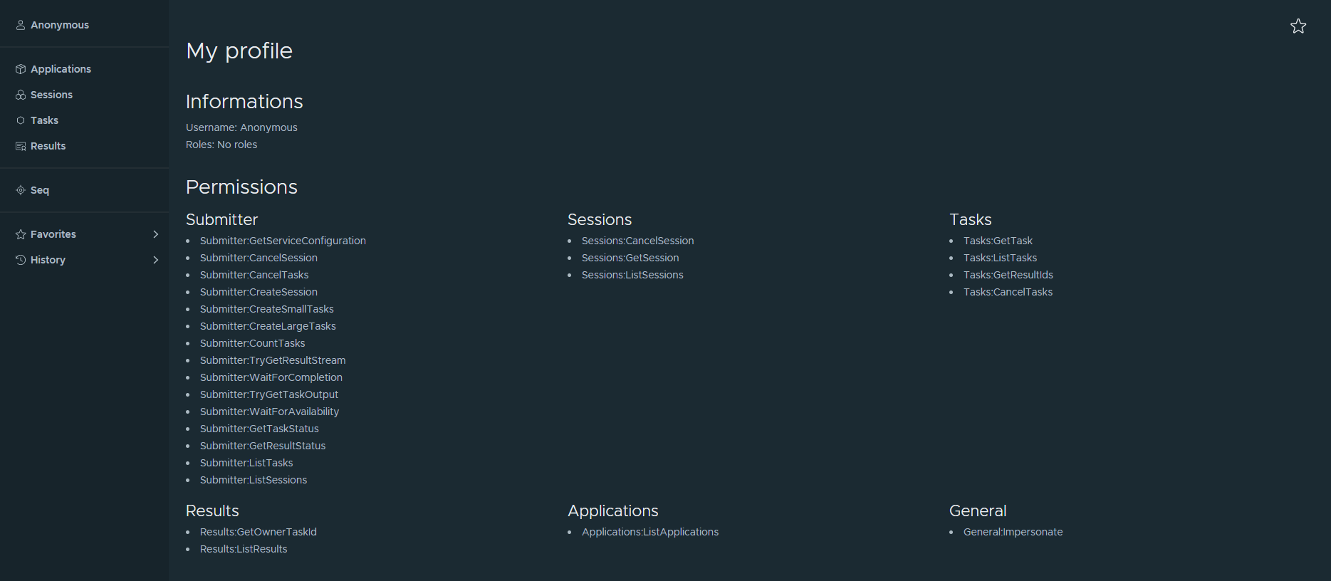 Screenshot of the profile page